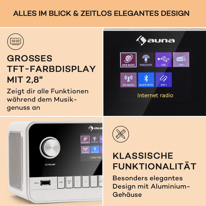 Auna Radio für Küche & Bad, Aufladbares DAB-Radio, DAB Plus Radio mit Bluetooth, Radio Batteriebetri
