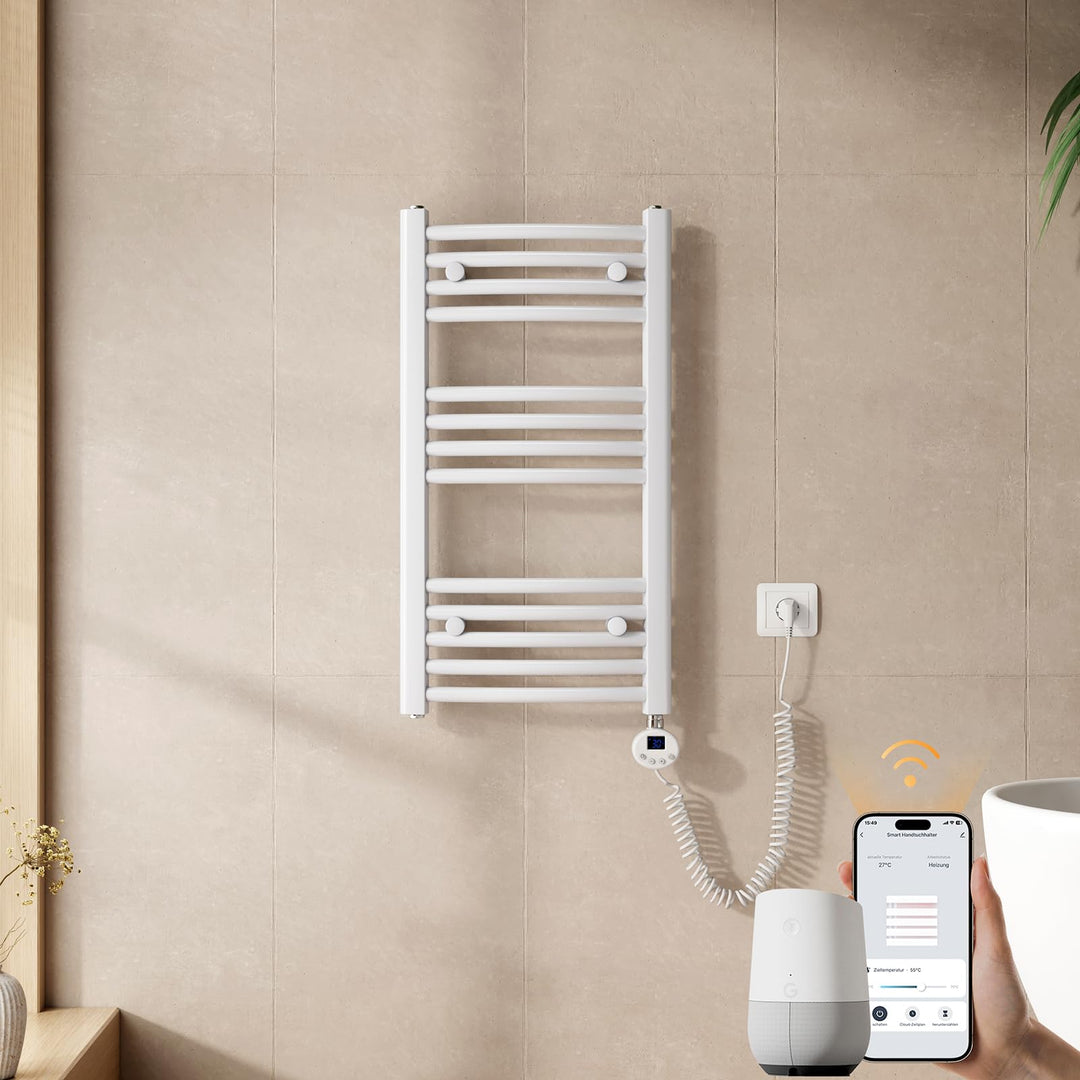 EMKE WiFi Handtuchheizkörper Elektrisch 750x400 mm - Gebogen Badheizkörper Elektrisch, Elektrischer