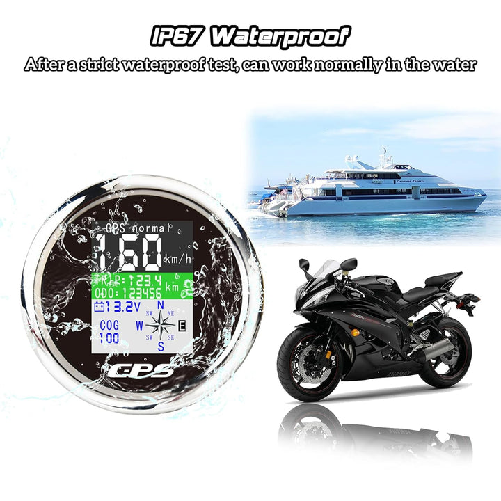 KAOLALI GPS Tachometer Geschwindigkeitsmesser Kilometerzähler 85 mm Rostfreie IP67 Wasserdichte Digi