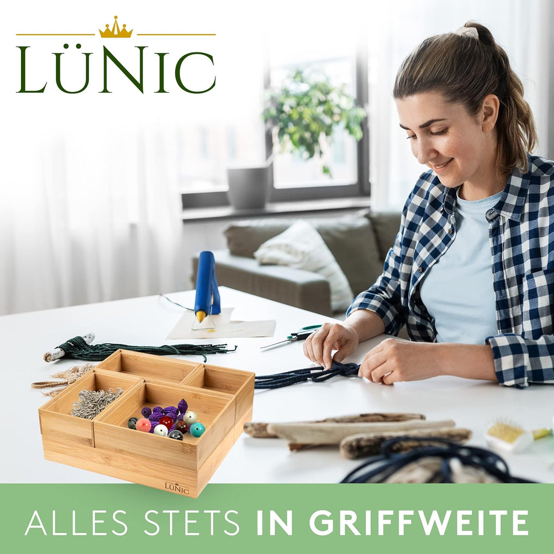 LÜNIC Schubladenbox Bambus - Sortierbox Aufbewahrung Schubladen [6 Teile] - Nachhaltige Bambus Box f