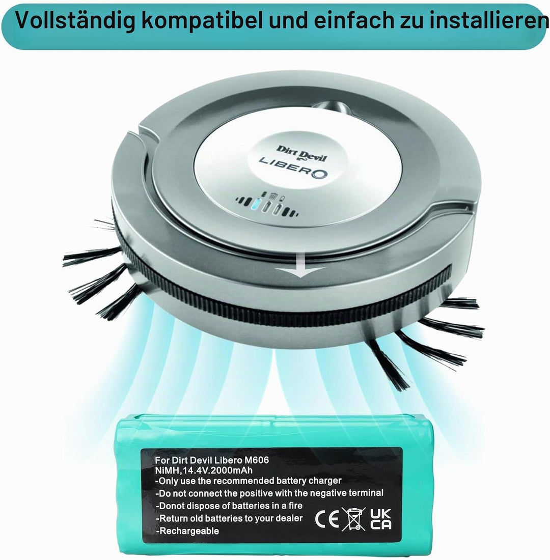 14,4 V 2000 mAh NiMH-Akku kompatibel mit Dirt Devil Libero M606/M610/M613/M607 Spider/M612 Spider, V