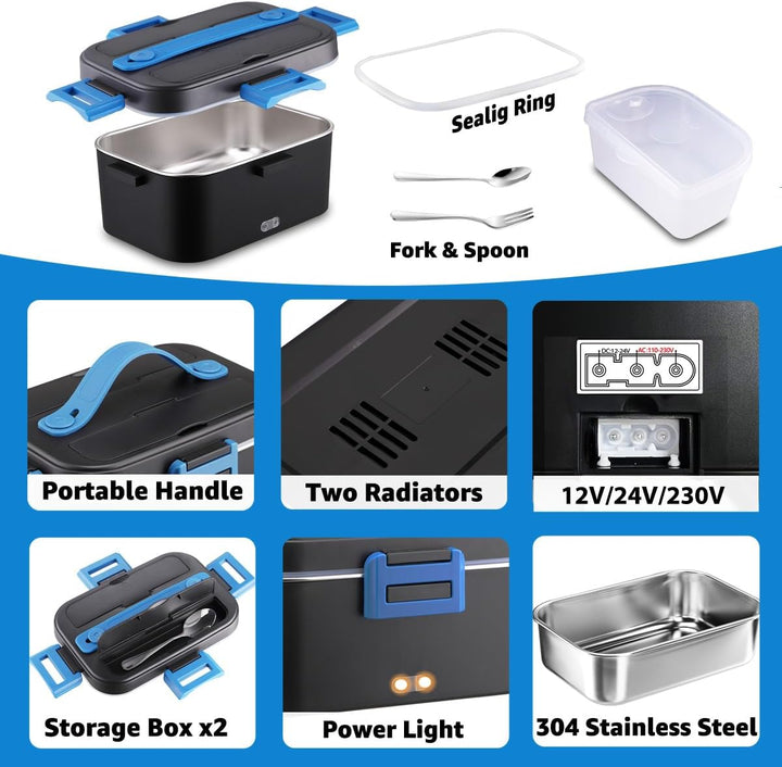 Kimfead Elektrische Lunchbox 80W 1,8L Edelstahl Entnehmbare Tragbarer brotdose 12V/24V/230V Insulate