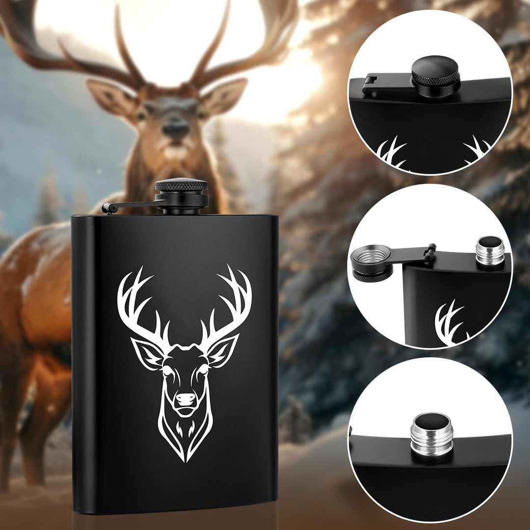 8oz/237ml Edelstahl Flachmann, Taschenflasche, mit Trichter und Grusskarte, Geschenkbox, Weisser Hir
