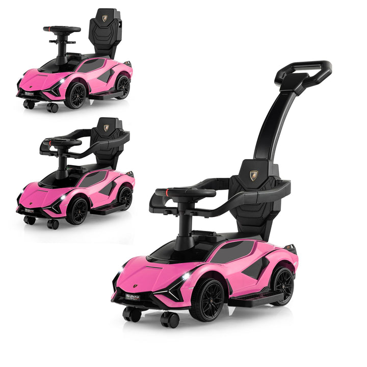 DREAMADE 3-in-1 Rutschauto Lamborghini, Rutschfahrzeug mit Schiebestange, Musik, Lichter & Sicherhei