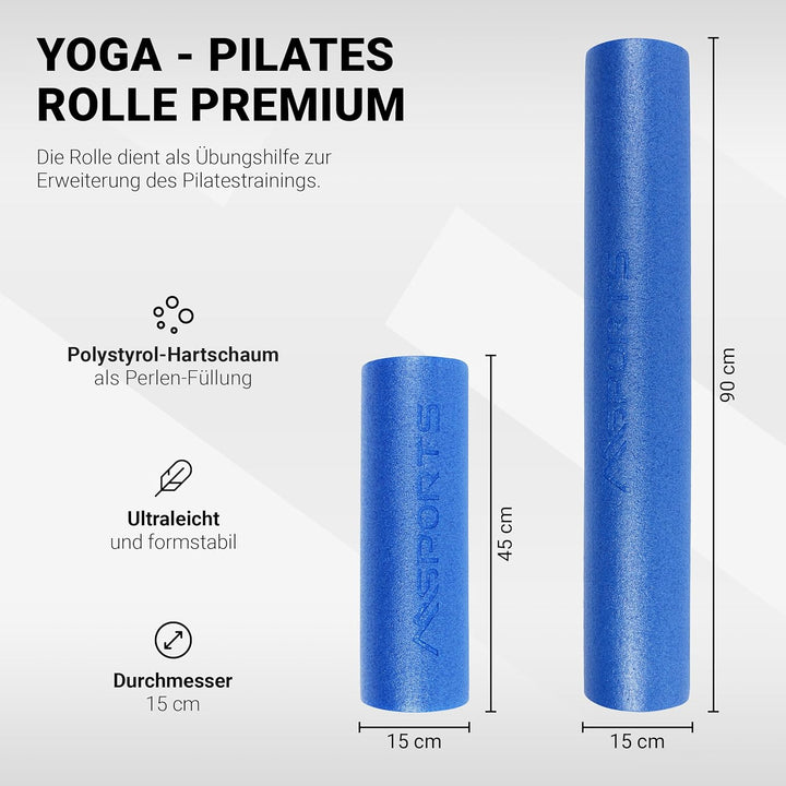 Yoga Rolle Premium | Pilates Rolle - 45 x 15 cm oder 90 x 15 cm - Faszienrolle (Blau, 45 x 15 cm) Bl