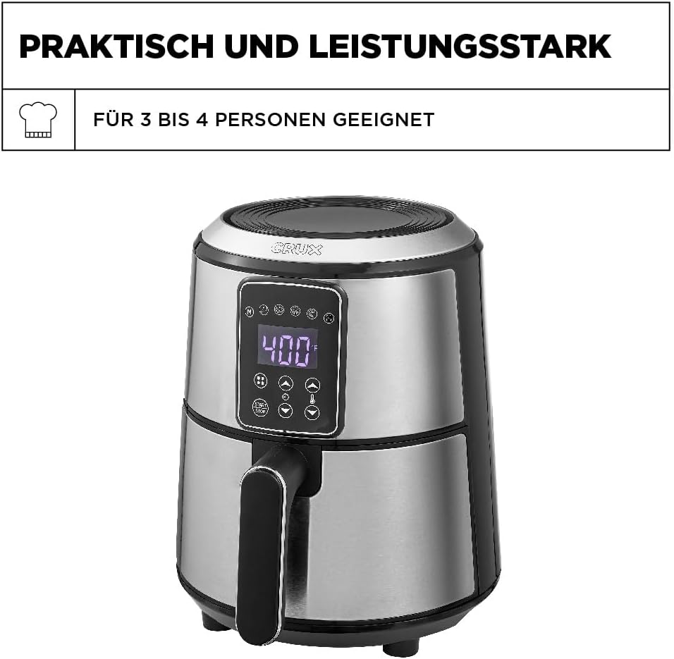 Crux 3 l digitale Heissluftfritteuse, schnelleres Vorheizen, ölfreies Frittieren, spülmaschinenfeste