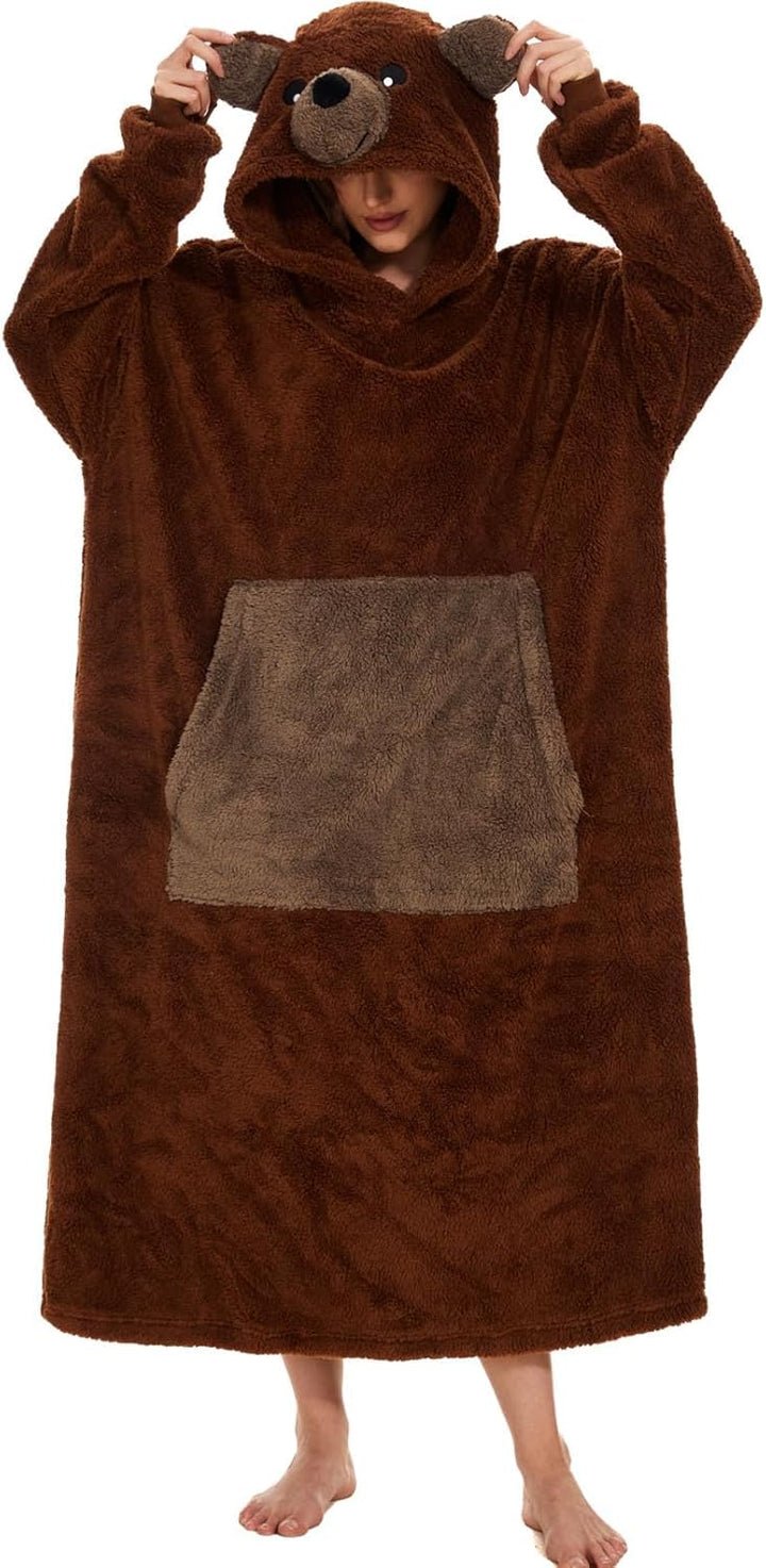 Hooded Blanket Sweatshirt Oversized Pullover Damen Riesige Fronttasche Plüsch Tragbare Decke mit Ärm