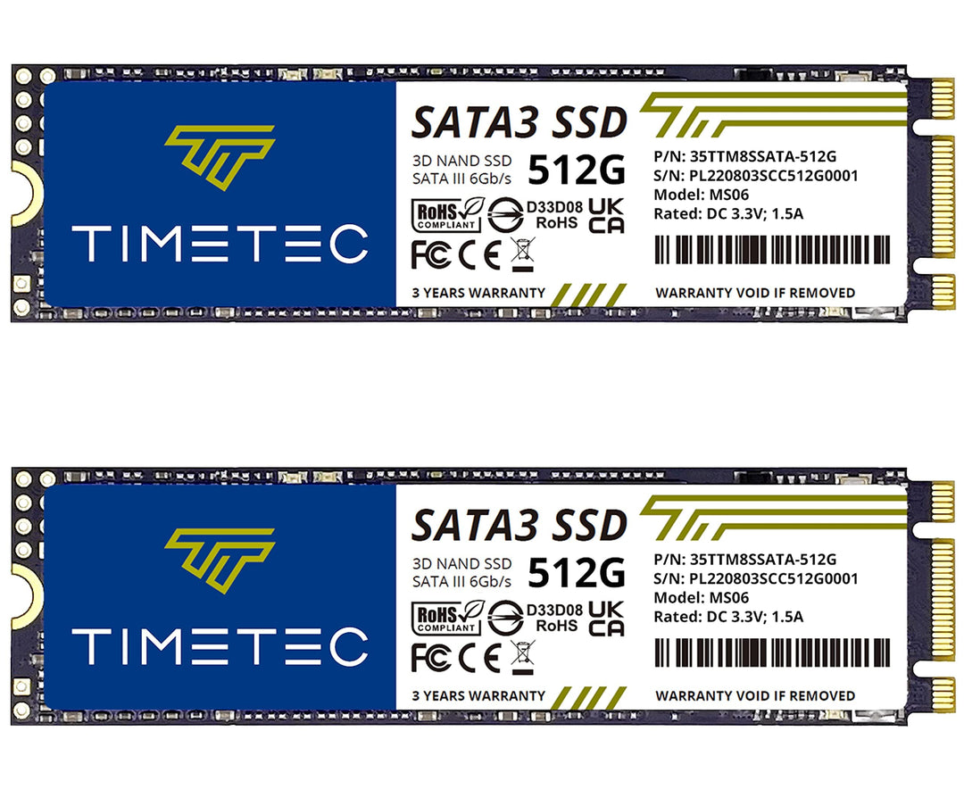Timetec SSD 3D NAND TLC SATA III 6Gb/s M.2 2280 NGFF 64TBW Read Speed Up to 500MB/s SLC Cache Perfor