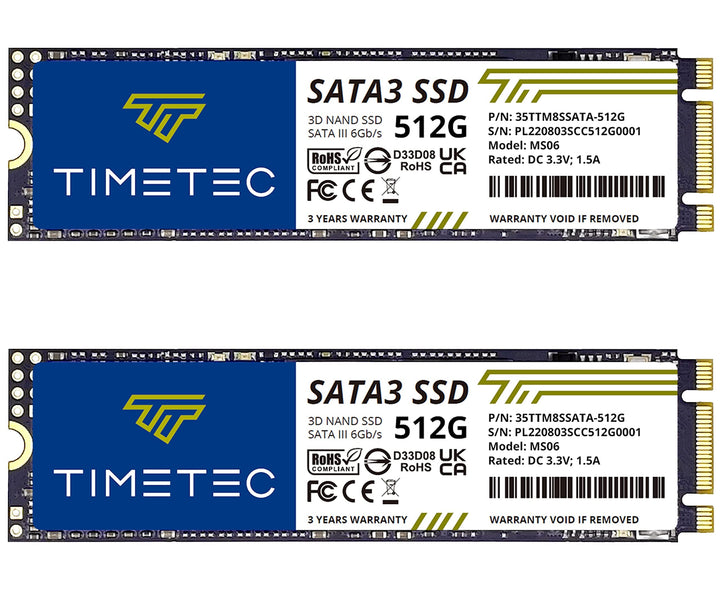 Timetec SSD 3D NAND TLC SATA III 6Gb/s M.2 2280 NGFF 64TBW Read Speed Up to 500MB/s SLC Cache Perfor