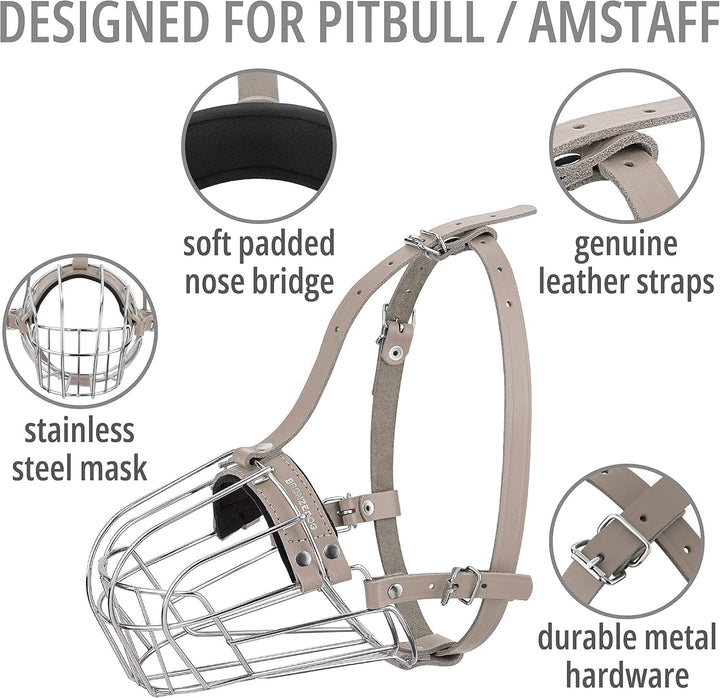 BRONZEDOG Pitbull Maulkorb für Hunde, atmungsaktiv, Metallkorb für grosse Hunde, Amstaff Staffordshi