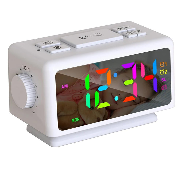 DollaTek Multifunktionaler FM Radio Wecker RGB Spiegel LED Digitalanzeige Desktop Ladeuhr mit Dual U