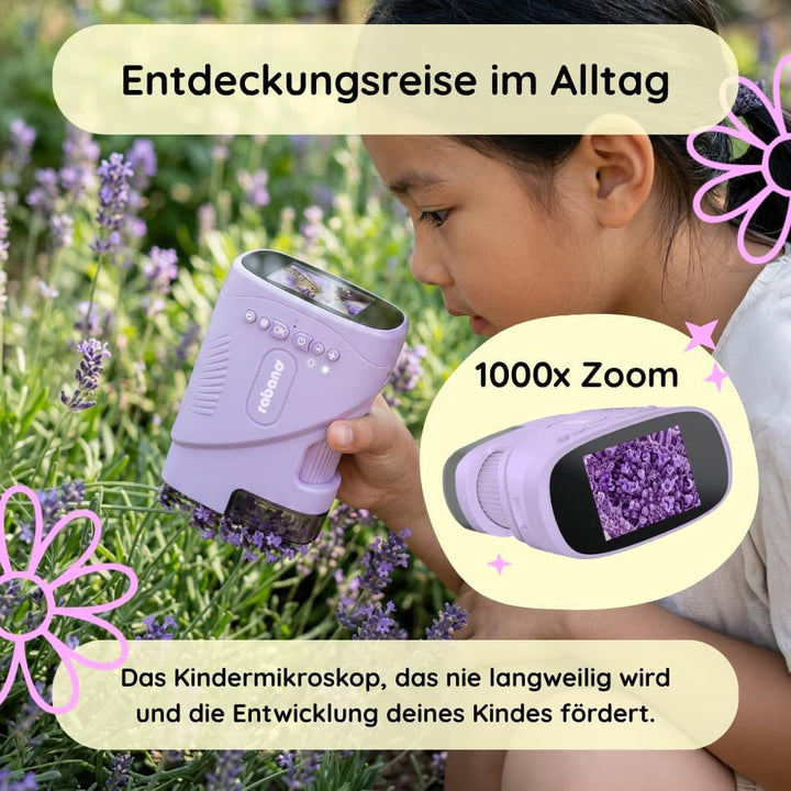Rabano Digitales Mikroskop Kinder | Abenteuer Mikroskop für Kinder | Lila | Tragbares Kinder Mikrosk