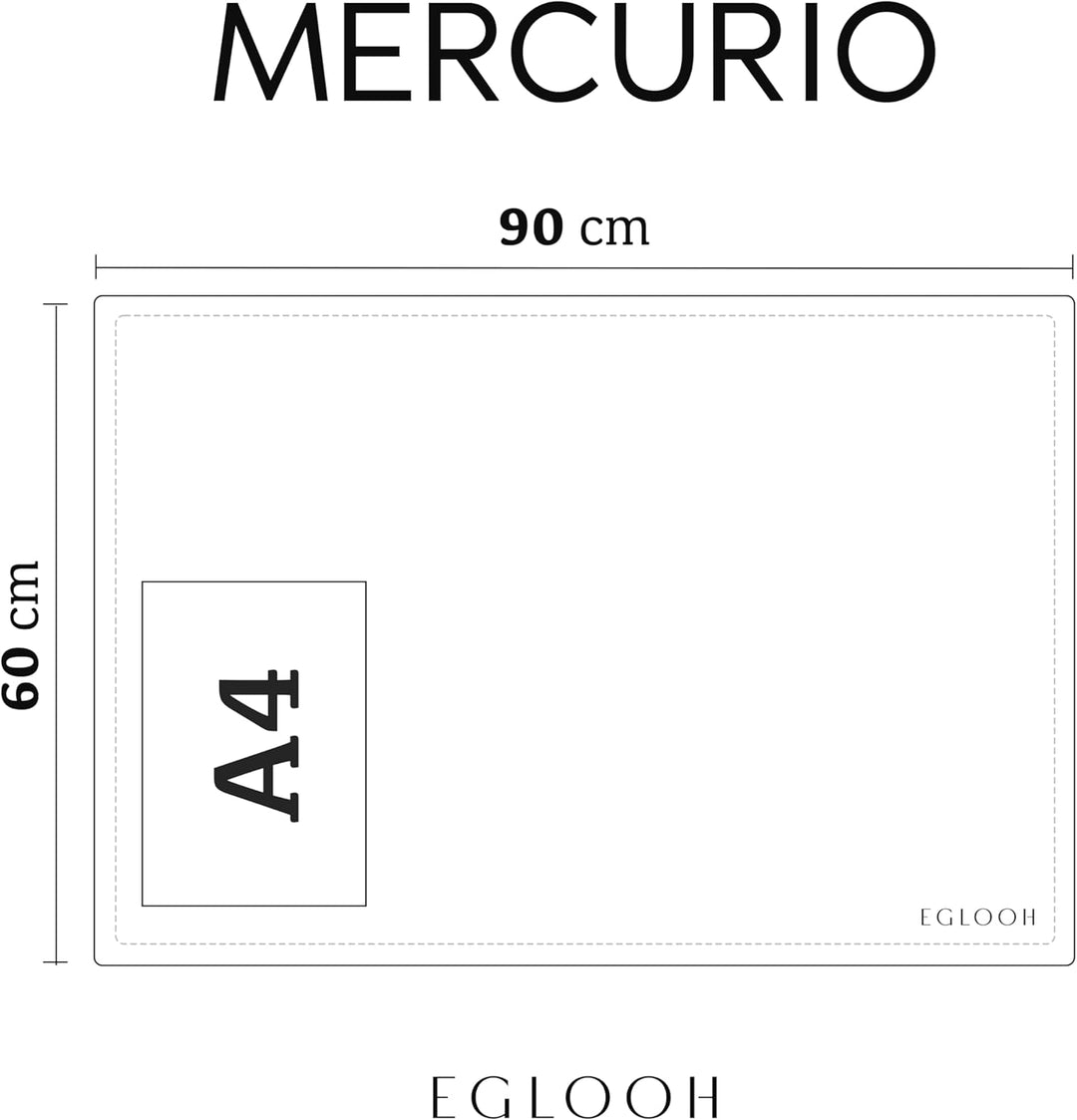 Eglooh - Mercurio - Schreibtischunterlage aus Leder Schwarz cm 90x60 - Handwerkliche Nähte und rutsc