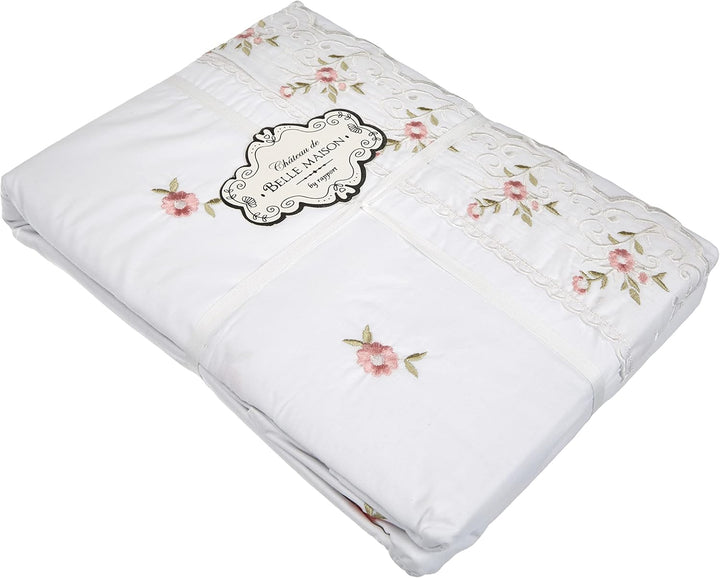 Sophie floralem Spitzenbesatz gesticktes Bettwäscheset, Bettbezug Bettwäsche-Set, Polyester-, weiss,