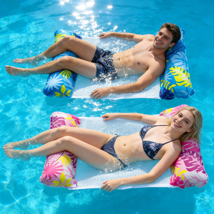 Luftmatratze Pool 2er Set, Wasserhängematte mit Netz für Jungen und Mädchen, Luftmatratze Wasser für