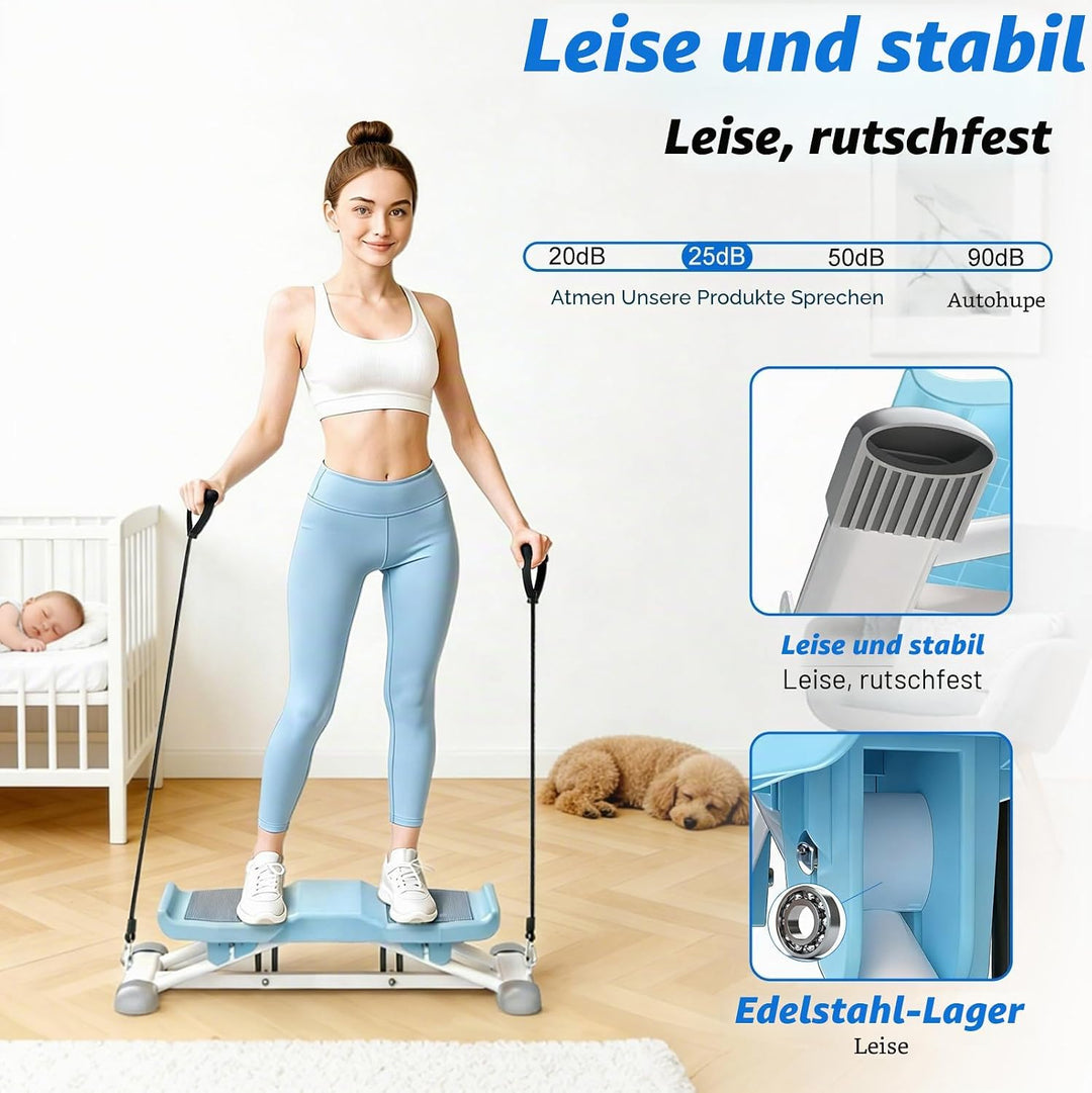 Mini Stepper mit Widerstandsbändern, Ski-Simulator Stepper für Zuhause, Geräuschlos und Rutschfest,
