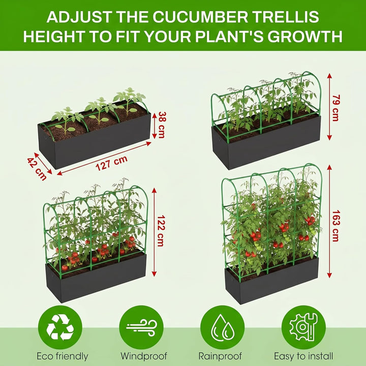 Gurken Rankhilfe 127 x 162cm mit Pflanztasche, 2-in-1 Rankhilfe für Gurken & Tomaten, Höhenverstellb