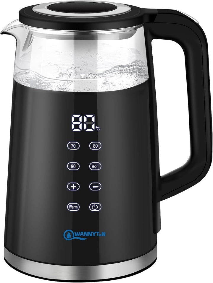 WANNYTON Wasserkocher 1,7 L mit Temperatureinstellung Temperaturwahl (40-100℃), Edelstahl Glas, BPA-