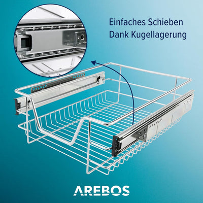 Arebos Teleskopschublade - für Schrankbreite 30 40 50 oder 60 cm/verchromt/Setwahl- Küchenschublade