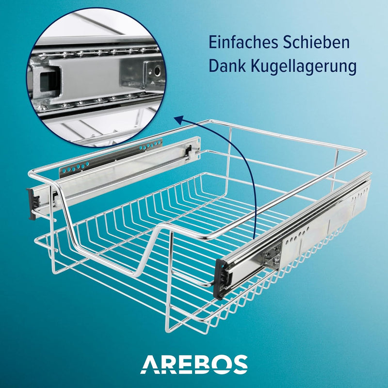 Arebos Teleskopschublade - für Schrankbreite 30 40 50 oder 60 cm/verchromt/Setwahl- Küchenschublade