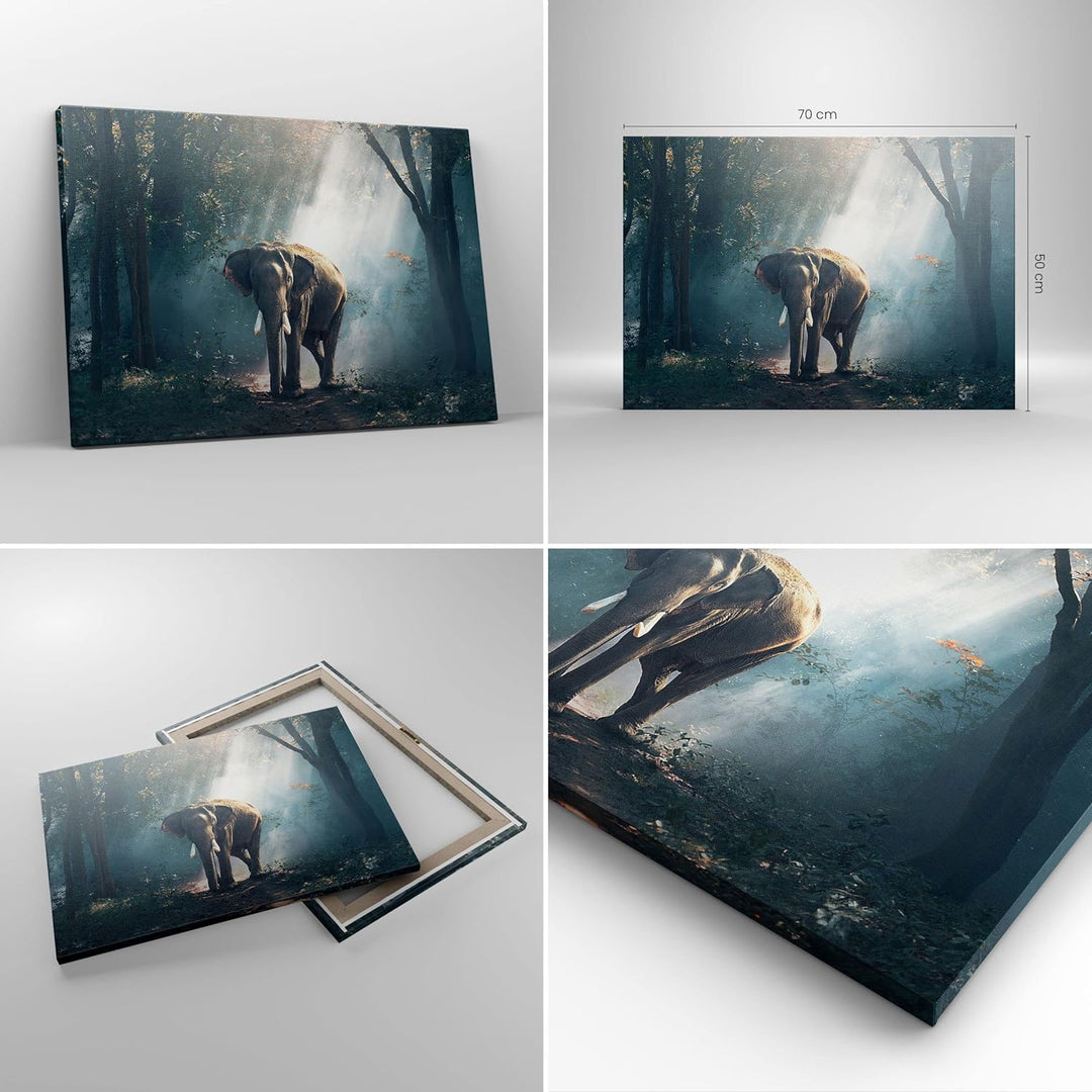 Bilder auf Leinwand elefant natur Leinwandbild mit Rahmen 70x50cm Wandbilder Dekoration Wohnzimmer S