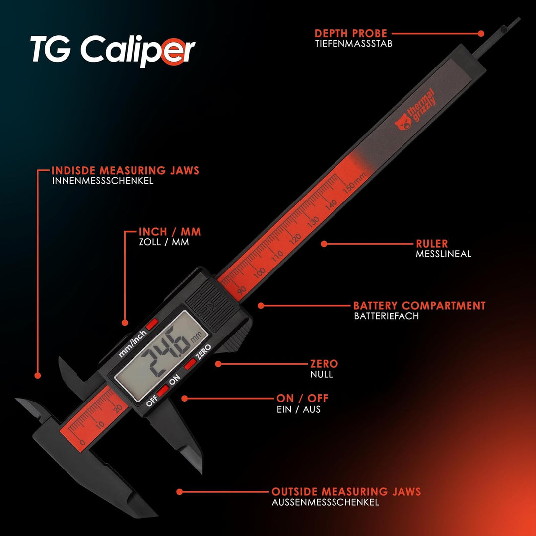 Thermal Grizzly - TG Caliper - Digitaler Messschieber - 150mm - Ablesung 0,1 mm/Genauigkeit ±0,2 mm