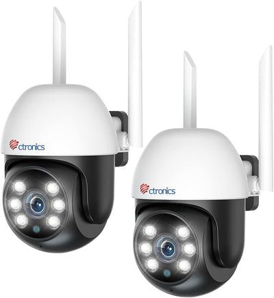 PTZ Überwachungskamera Aussen 2er Set, Ctronics 1080P Kabellose IP Kamera Outdoor WLAN, 350°/90° Sch