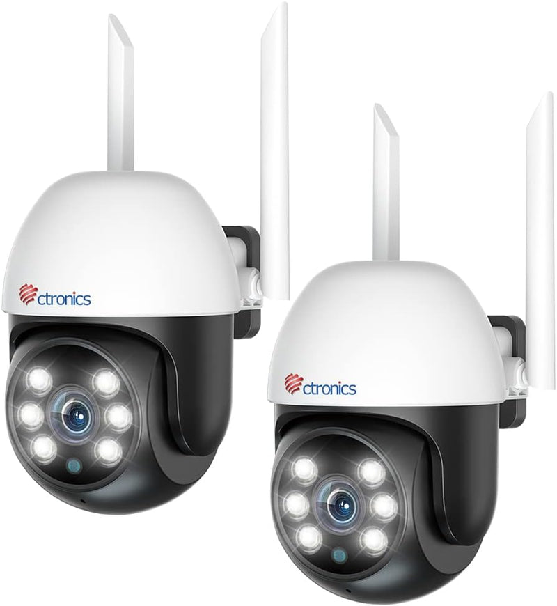 PTZ Überwachungskamera Aussen 2er Set, Ctronics 1080P Kabellose IP Kamera Outdoor WLAN, 350°/90° Sch