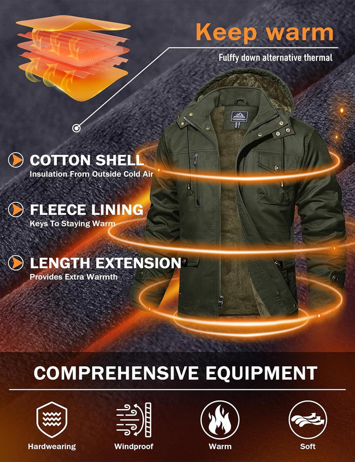 MAGCOMSEN Winterjacke Herren Warm Gefüttert Jacke Fleece Winterparka Winddicht Outdoor Übergangsjack