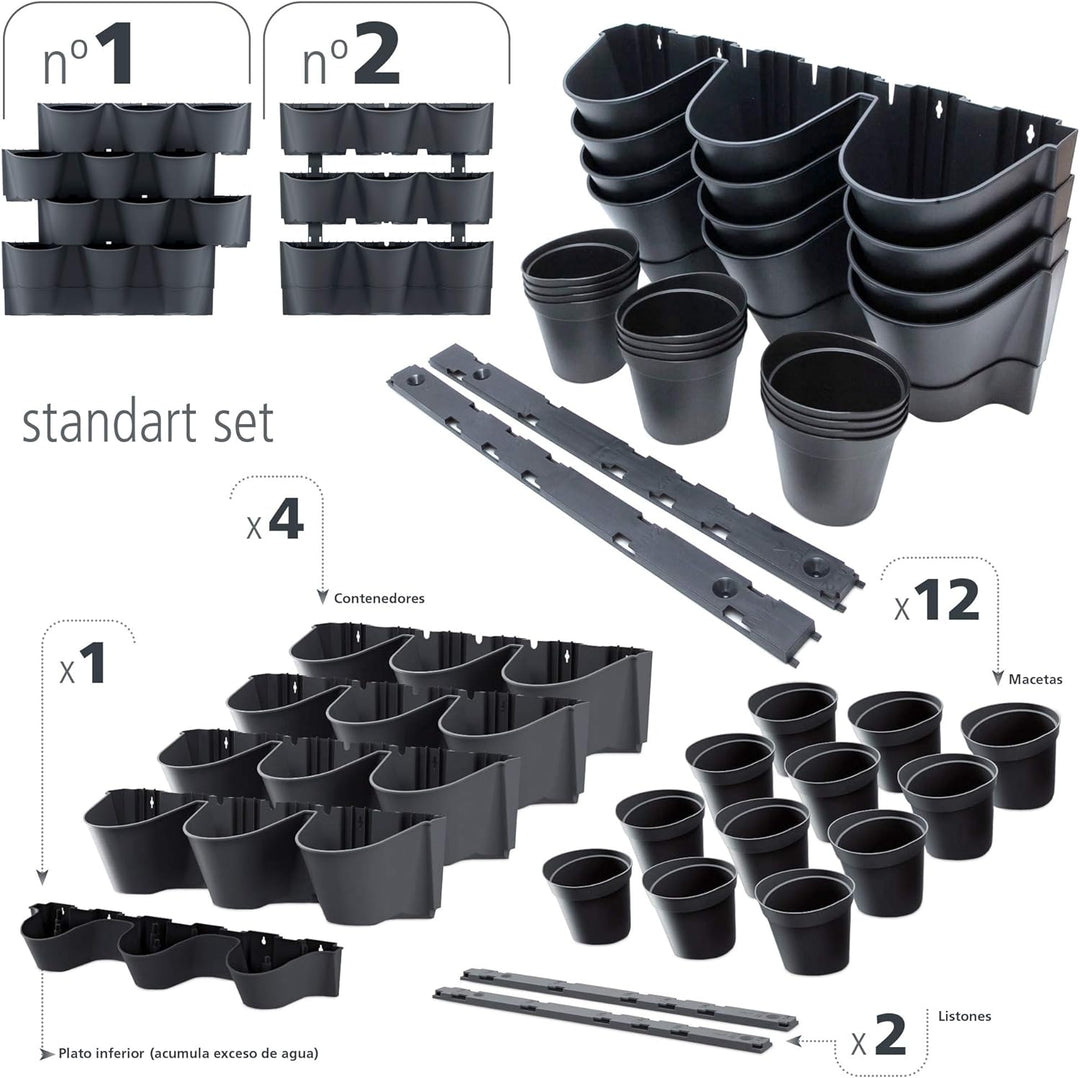 Macetero vertical Prosperplast Cascade Wall de plastico en color antracita 67 (largo) x 17,7 (ancho)