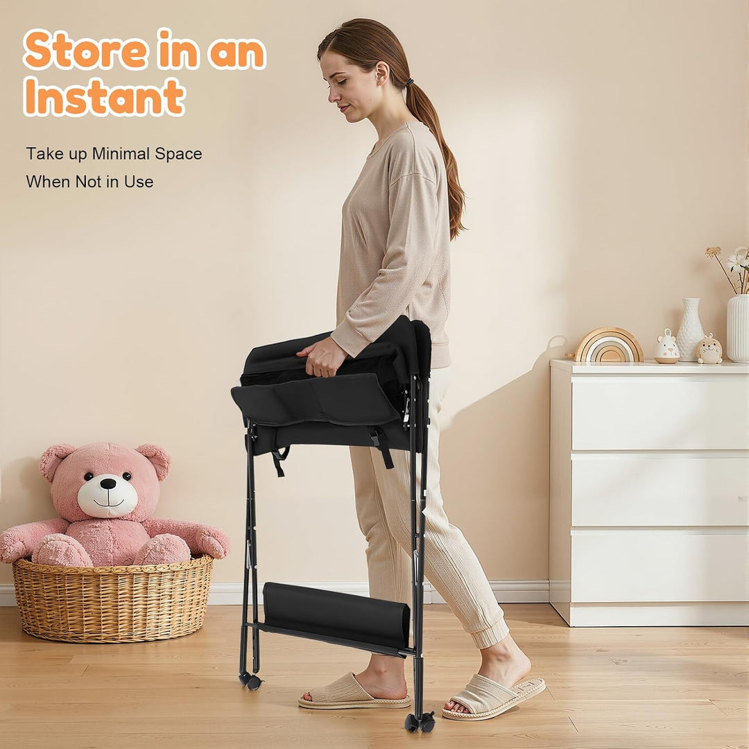 Klappbare Wickelkommode höhenverstellbar Klappwickeltisch mit/ohne Rollen, Mobile Wickeltisch mit Wi