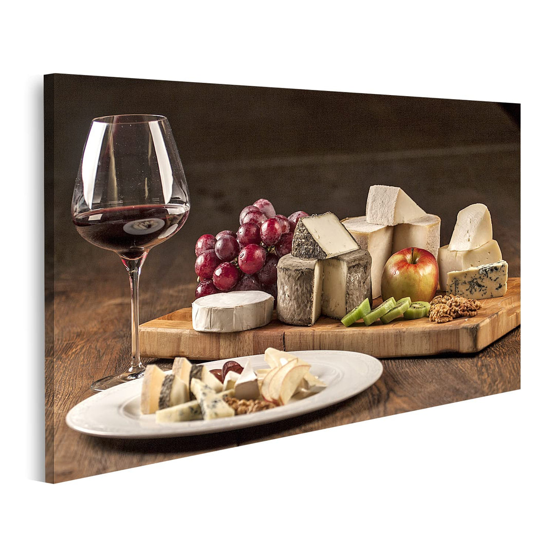 islandburner Bild auf Leinwand Wein Käseteller Spezialitäten Bilder Wandbilder Poster Leinwand 100x5