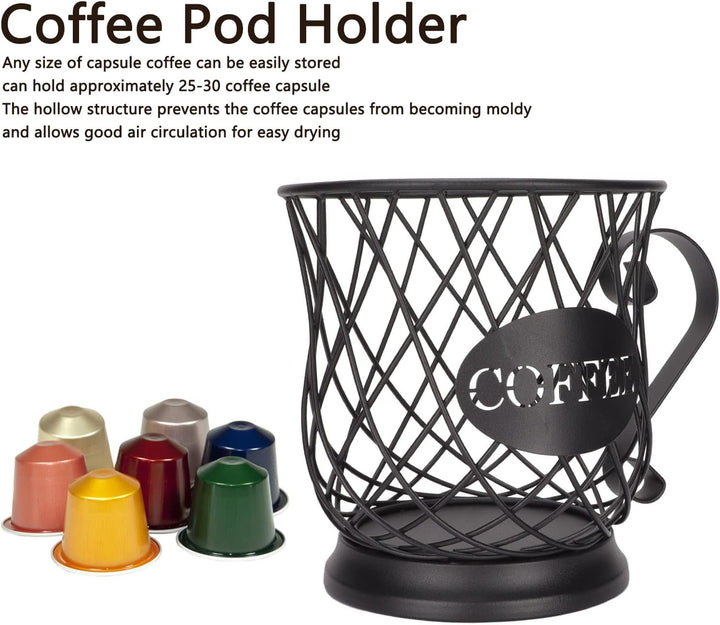 Kaffee-Kapselkorb für 25-30 Kapselhalter aus Metall, Kapselhalter für Kaffee, Büro, Schwarz, Schwarz