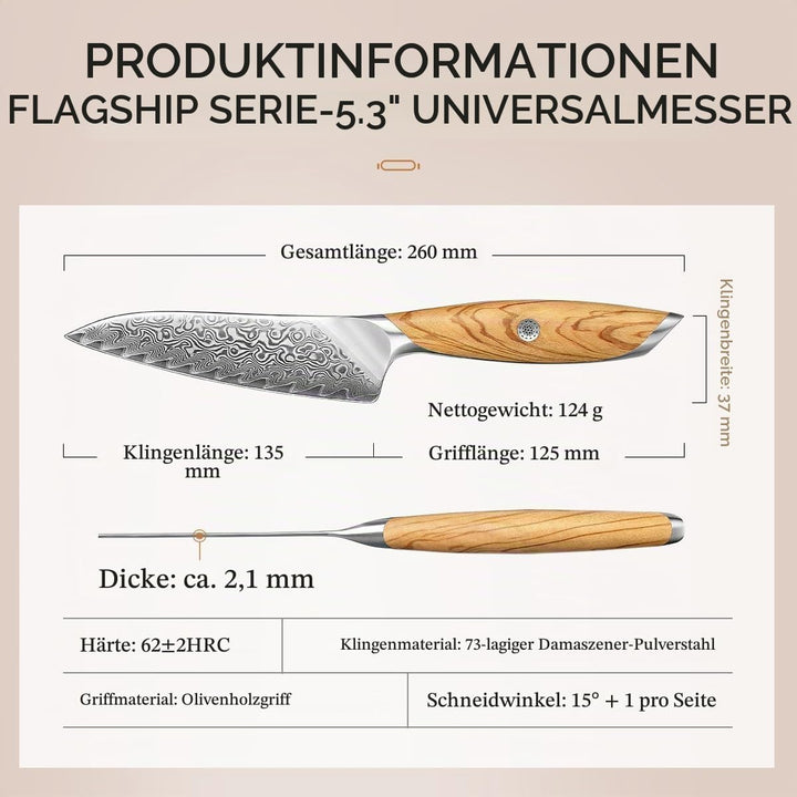 HEZHEN Damast Allzweckmesser, Damastmesser Küchenmesser, Damaskus Stahl Universalmesser, Full Tang G