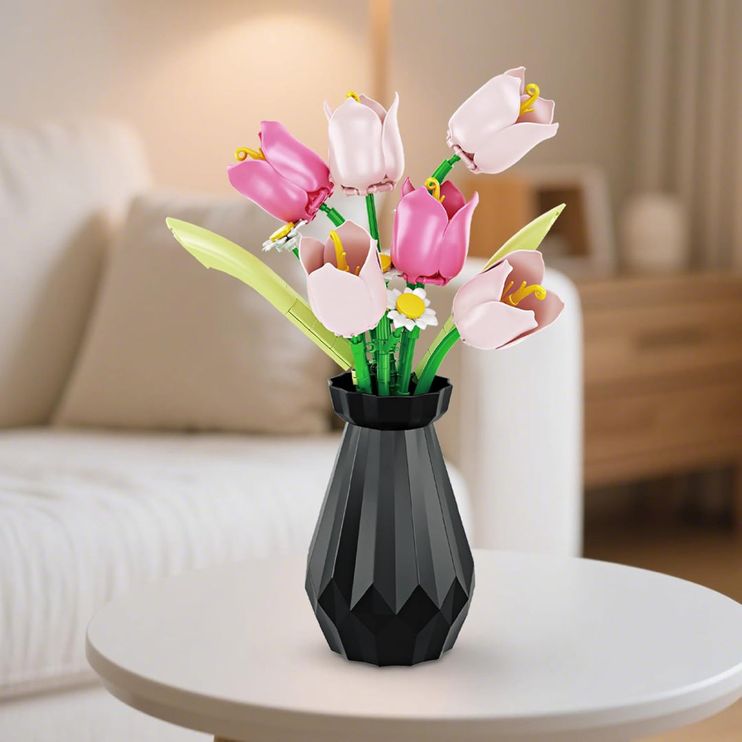 WINNER SPACE Tulpen Blumen Bauspielzeugset mit Vase, 223pcs Botanical Collection Bauklotz Spielzeug