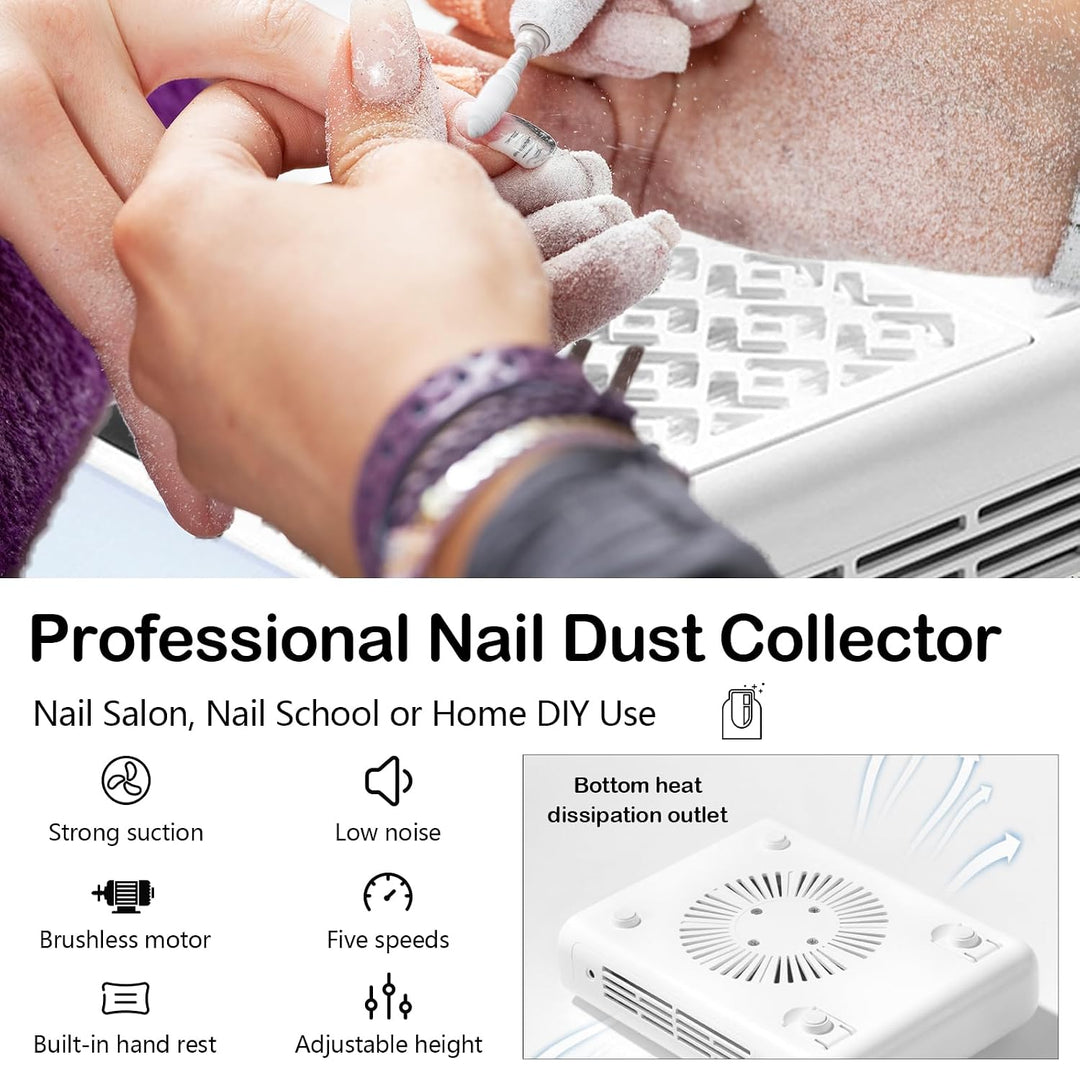 Nagelstaubsauger, 3600 RPM Staubabsaugung für Nägel mit 2 Filter 10 Filterwatte und 1 Staubbürste We