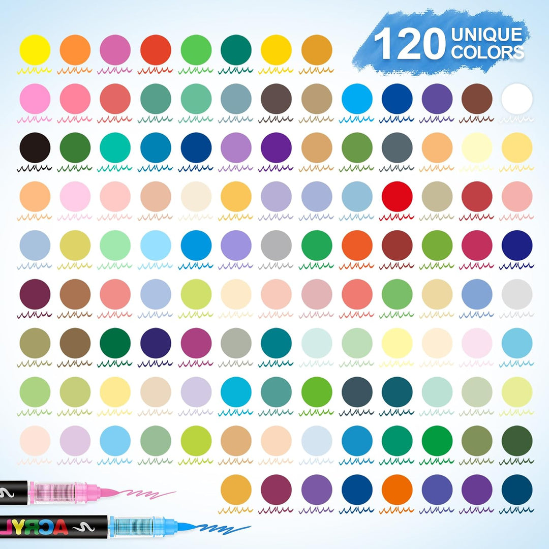 Guangna 120 Farben Acrylstifte Marker Set für Stoff, Leinwand, Glas, Holz und Papier, 120