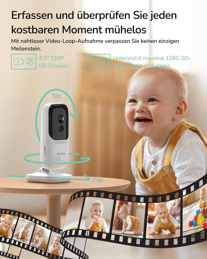 Dr. Care NeoView Video-Babyphone – 3,5” Bildschirm, 2-Wege-Audio, Video-Schleifenaufnahme, Nachtsich