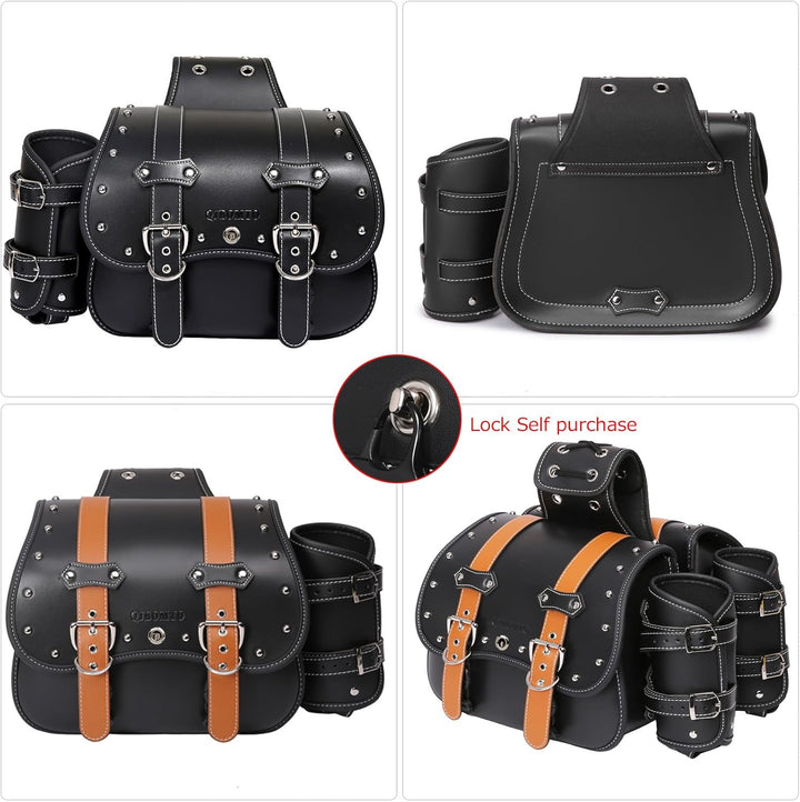 Hochdichtes Leder-Motorrad-Saddebags,Überwurftaschen,Gepäckträger,Seitentaschen mit Getränkehalter,w