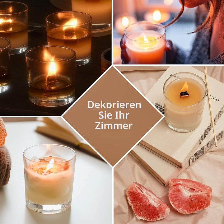 CONNOO 12 Stück 284 ml klarem Glas-Kerzengläser mit Bambusdeckel für die Herstellung von Kerzen, lee