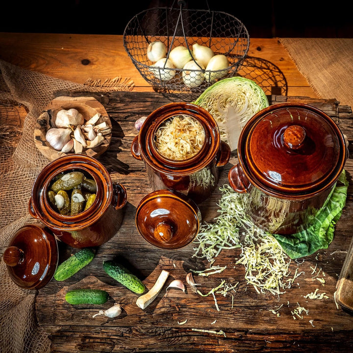 KADAX 2,5L Steinzeugtopf, Dichter Keramiktopf mit Deckel, Spülmaschinenfester Steinguttopf, handgefe
