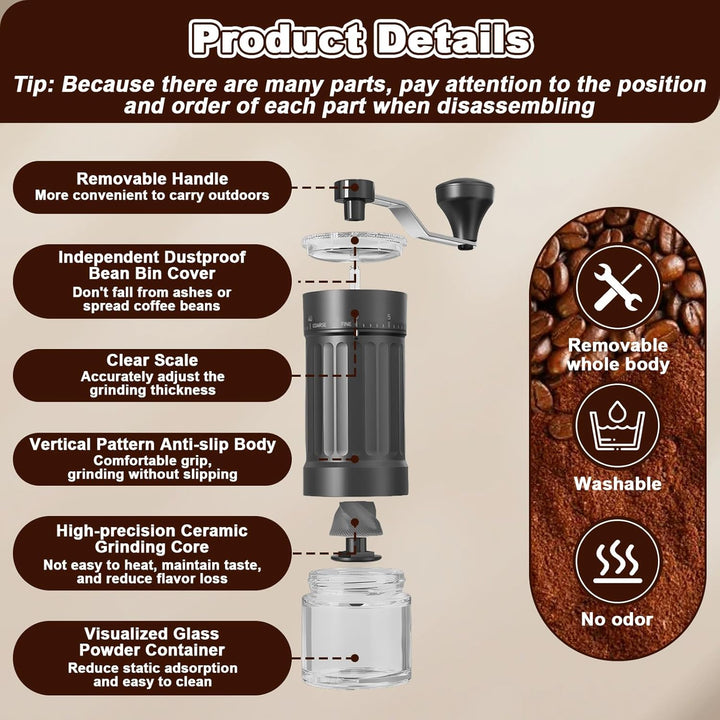 Kaffeemühle Manuell mit 40 Verstellbarer Mahlgrad, 30g Kapazität Manuelle Mini-Kaffeemühle, Hochpräz