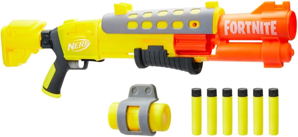 Nerf Fortnite Legendary TAC Blaster, Lackierung Gelbes Leuchten, 6-Dart Megatrommel, 6 Nerf AccuStri