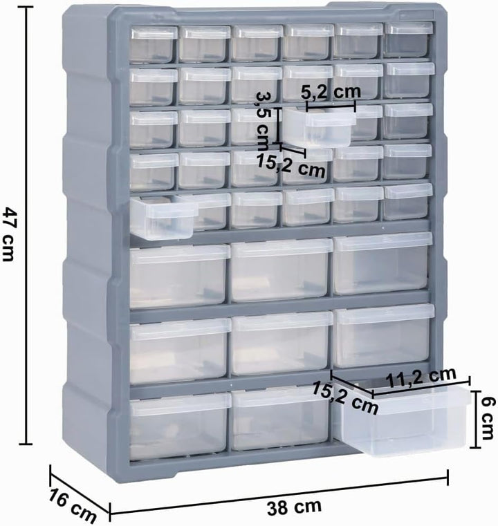 Multi-Schubladen-Organizer mit 39 Schubladen 38x16x47 cm Grau 39 Schubladen, Grau 39 Schubladen