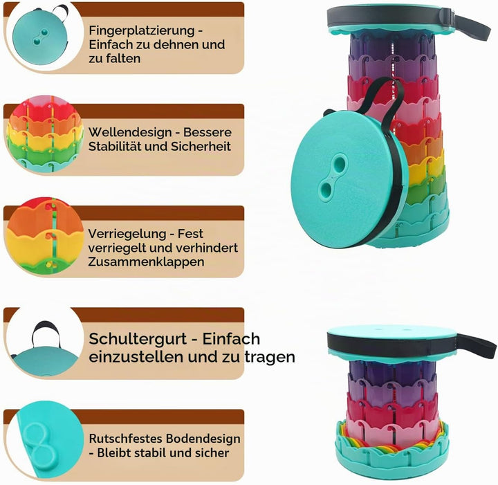 Teleskopischer Tragbarer Klapphocker Faltbar, Regenbogen Kunststoff Teleskop Hocker Tragbarer Hocker