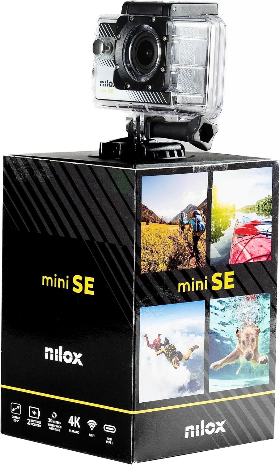 Nilox Action Cam Mini-SE, 4k WiFi Actionkamera mit 4K/30fps Auflösung, Elektronischer Stabilisator,