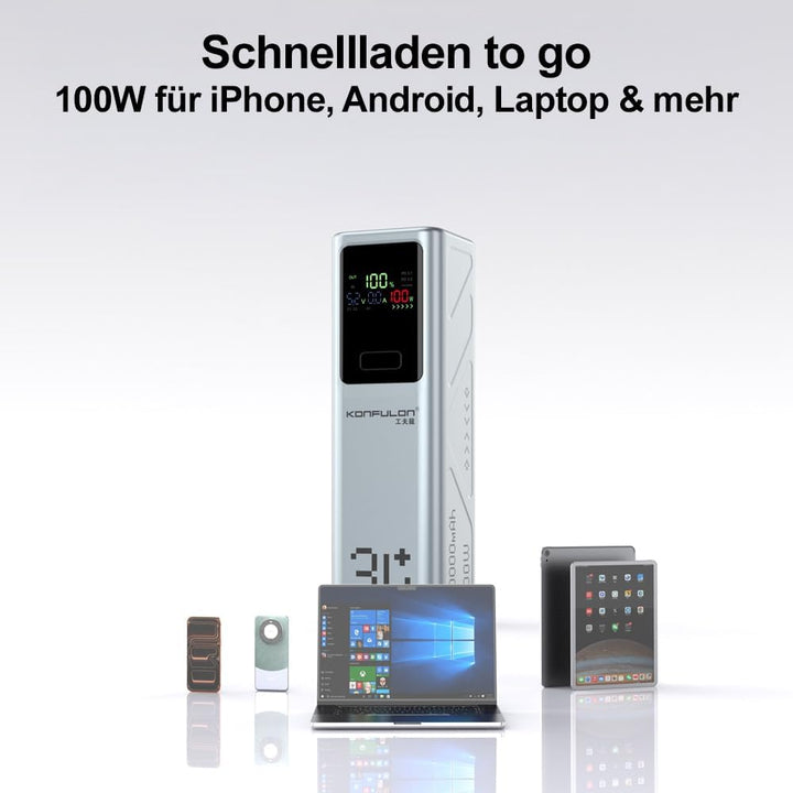 Powerbank 30000mAh – 100W Schnellladefunktion, 3 Ausgänge (2× USB-C & 1× USB-A), LED-Display – Für S