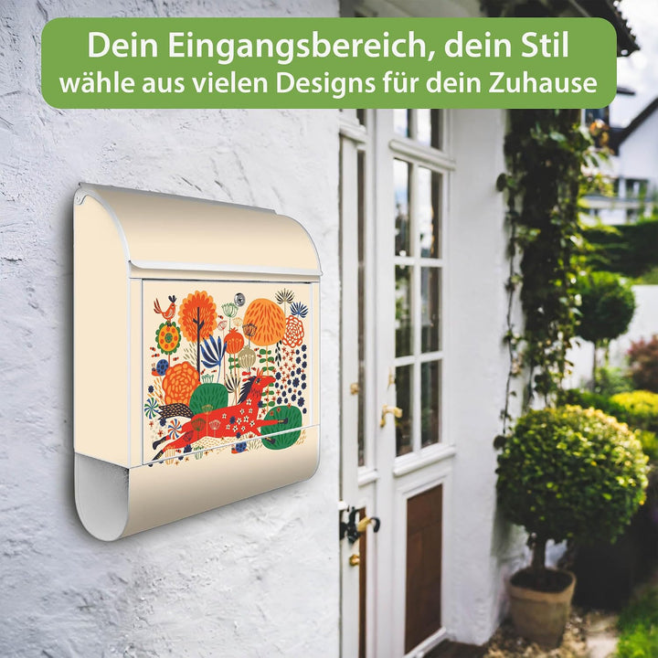banjado® Design Briefkasten mit Motiv Rotes Pferd 39x47x14cm &amp; 2 Schlüssel - Briefkasten Stahl weiss