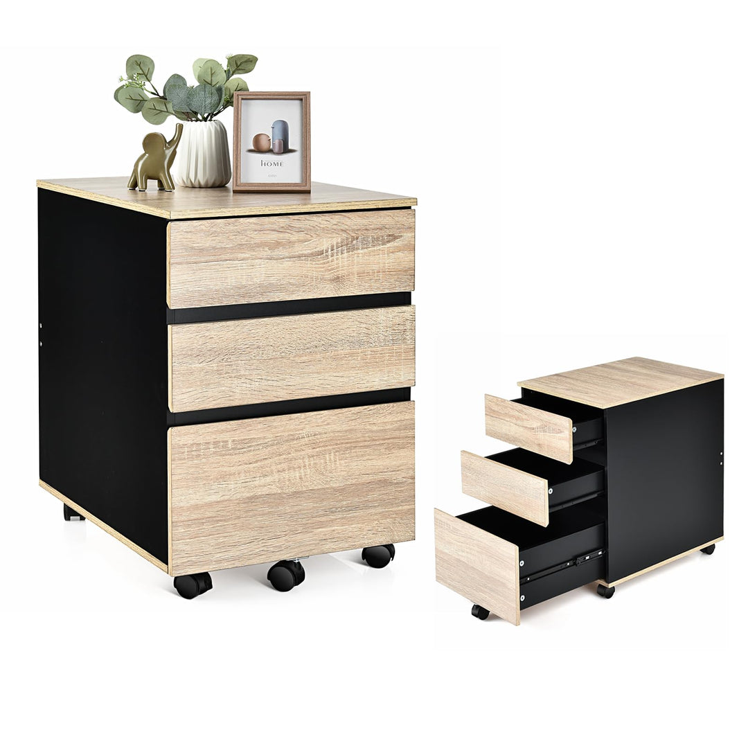 KOMFOTTEU Aktenschrank mit 5 Universalrollen, Rollcontainer mit 3 Schubladen, Bürowagen Büroschrank