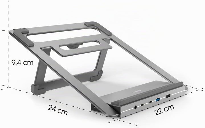 Hama USB C Hub Docking Station mit Laptop-Ständer 12 Ports (4X USB A, 2X HDMI, 3X USB-C, 1x DisplayP